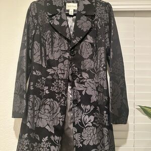 White House Black Market Black and Gray Floral Trench Coat